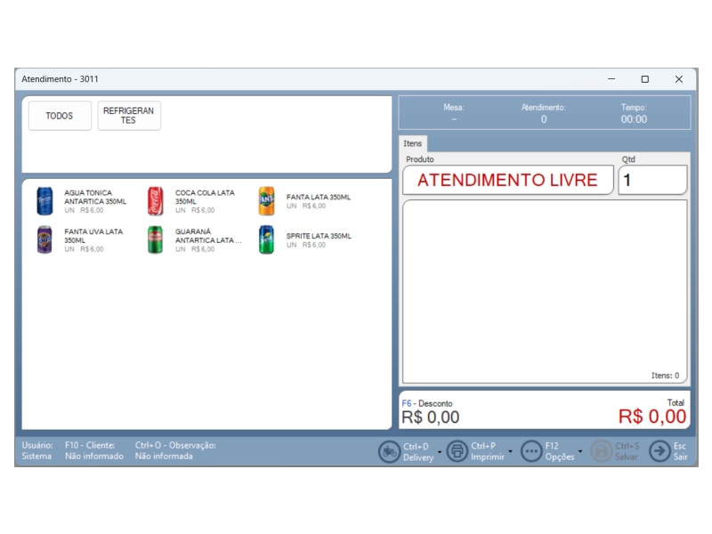 Tela de Gestão de Mesas e Comandas
