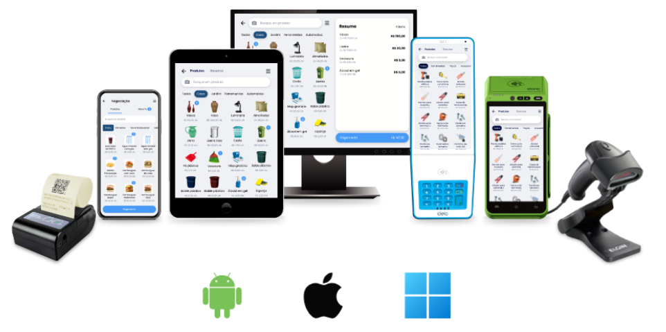 Sistema FullStack PDV rodando em múltiplos dispositivos