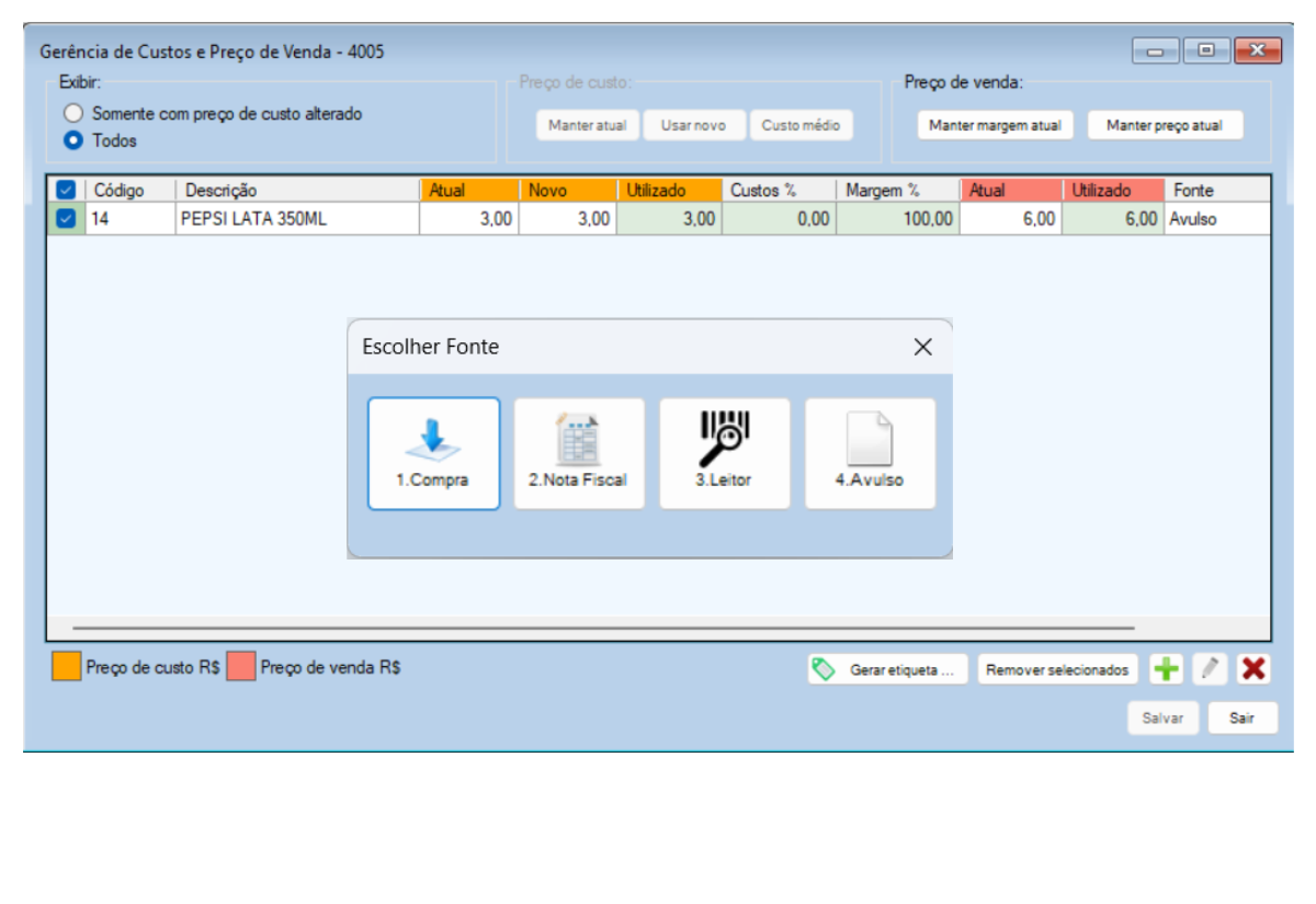Tela da Gerência de Custos do Link Pro
