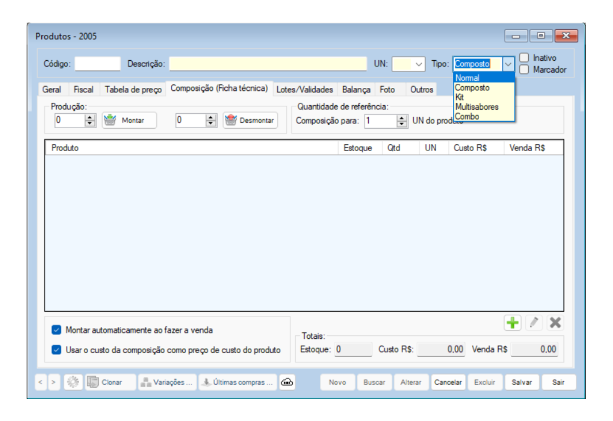 Tela de Tipos de Cadastro do Link Pro